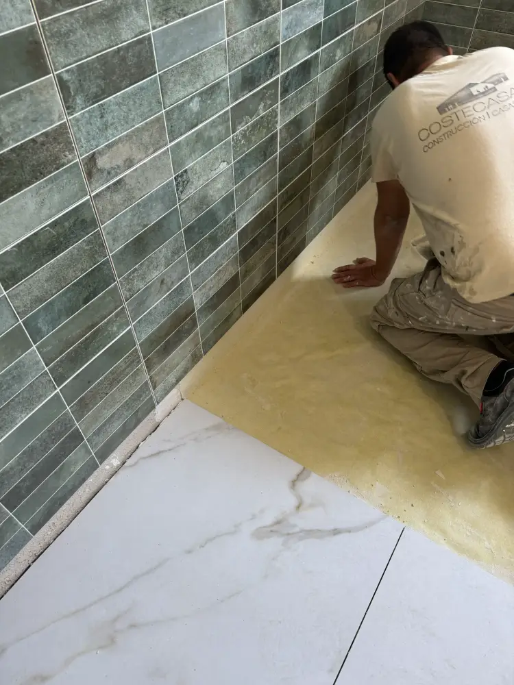Bathroom finishing works during turnkey renovation