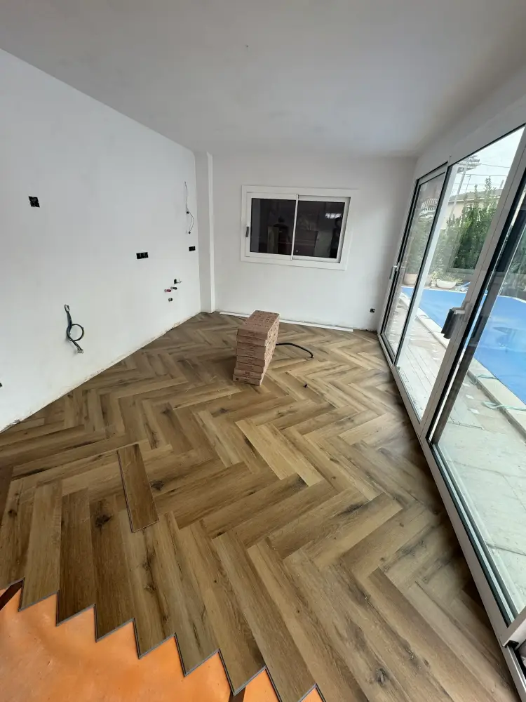 Herringbone interior flooring installation process