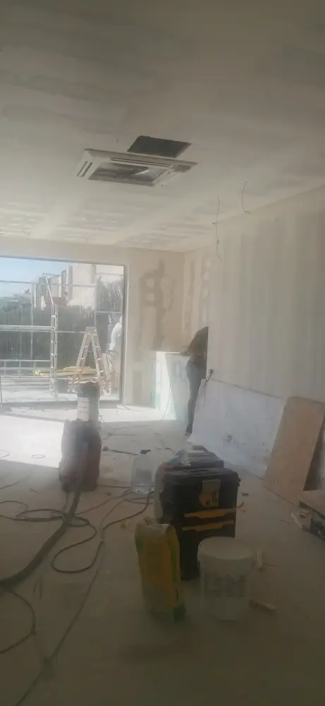 Plasterboard work during a villa renovation in Sitges